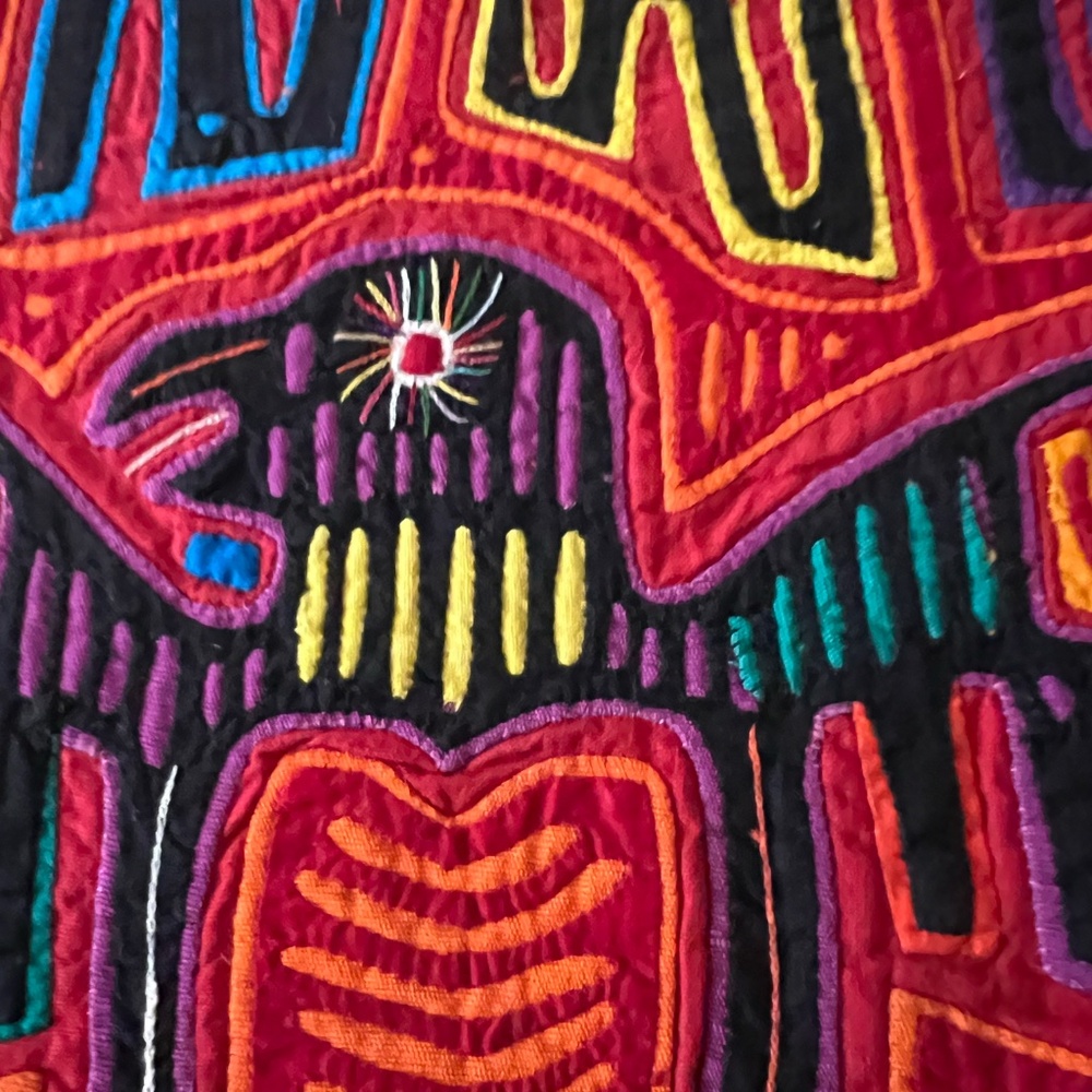 Vintage Hand Sewn Panama Mola Kuna Wall Hanging Eagle Appliqué Folk Art Textile - Picture 4 of 7